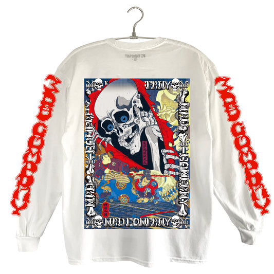 滑走髑髏丸ロンTEE【ホワイト】