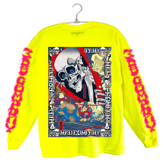 滑走髑髏丸ロンTEE【蛍光イエロー】